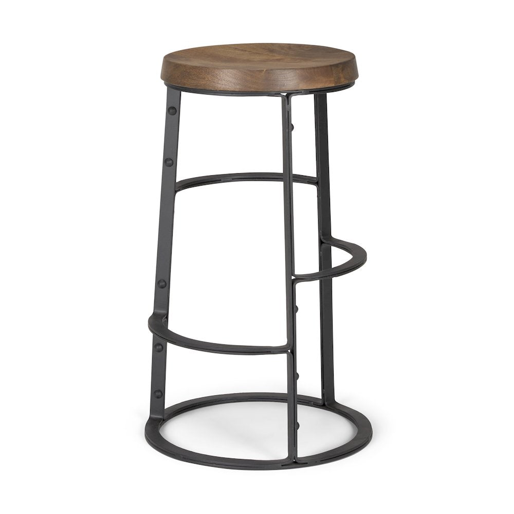 26.3" Seat Height Brown Wood Seat Black Metal Frame Stool
