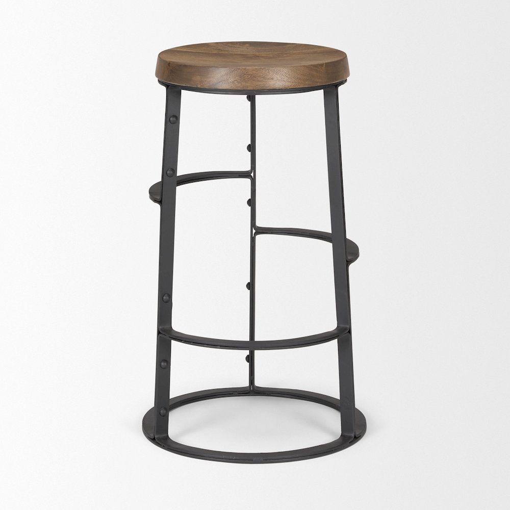 26.3" Seat Height Brown Wood Seat Black Metal Frame Stool