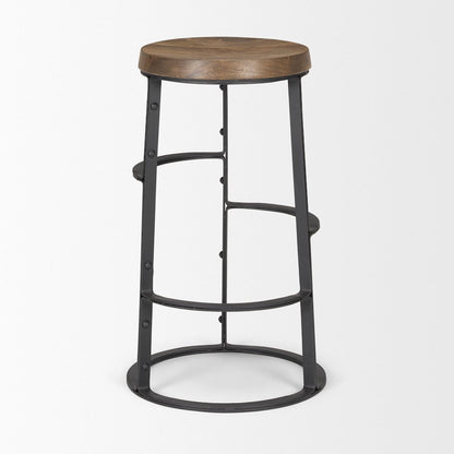 26.3" Seat Height Brown Wood Seat Black Metal Frame Stool