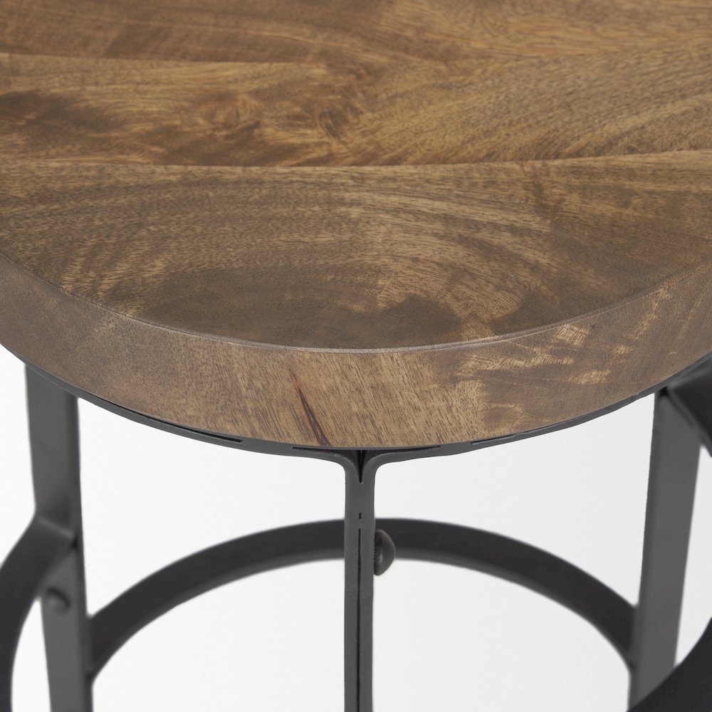 26.3" Seat Height Brown Wood Seat Black Metal Frame Stool