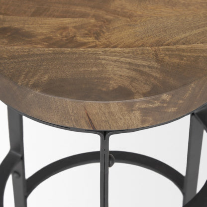 26.3" Seat Height Brown Wood Seat Black Metal Frame Stool