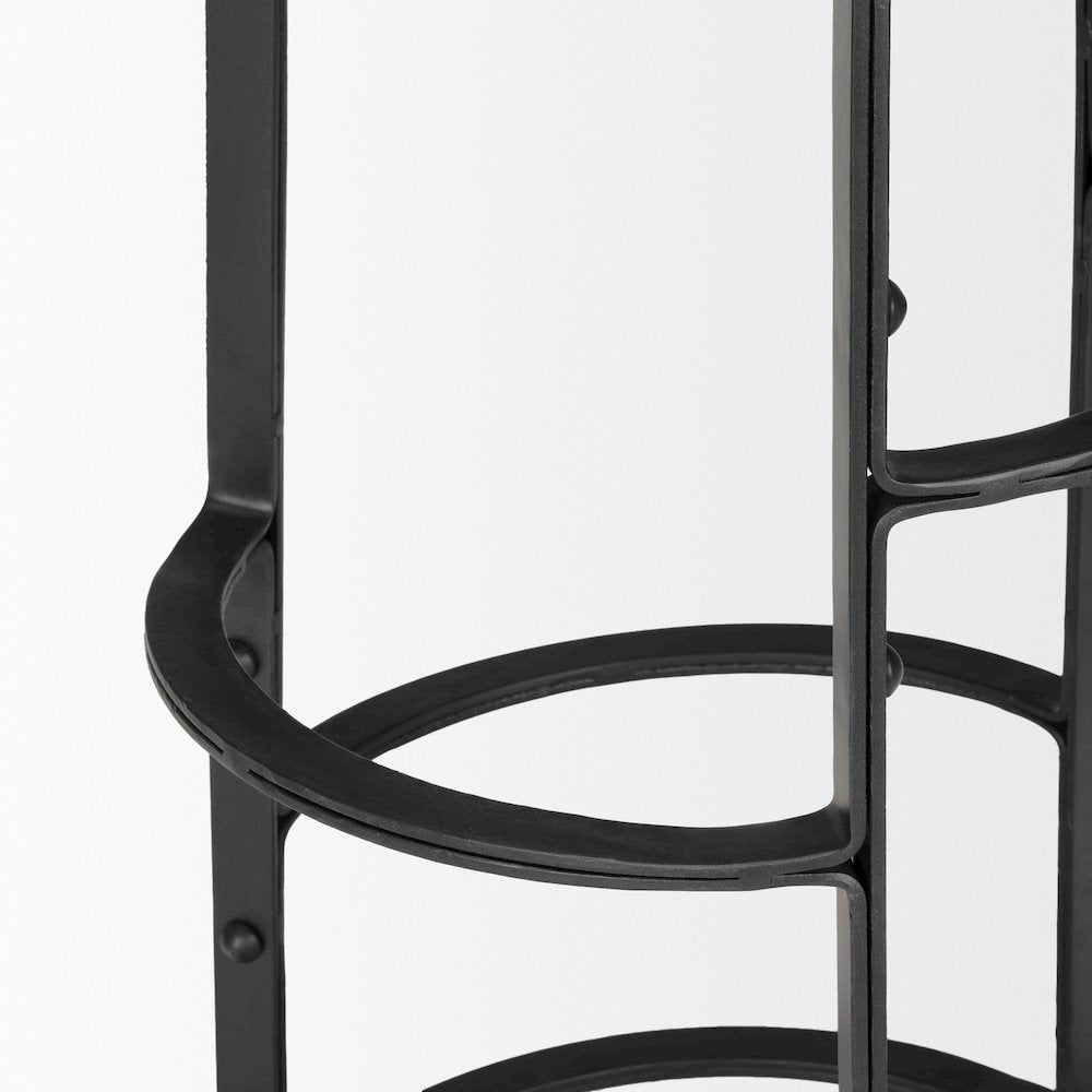 26.3" Seat Height Brown Wood Seat Black Metal Frame Stool