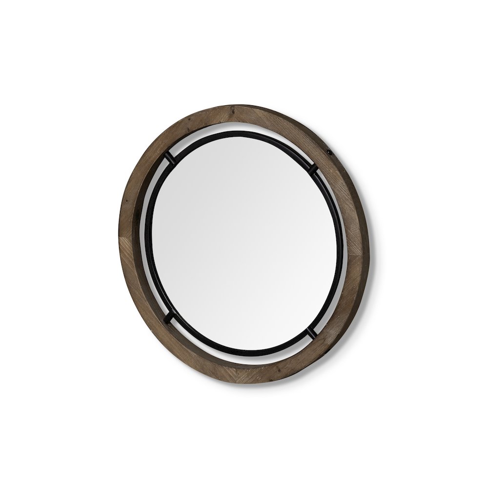 Jos19" Brown Wood and Black Metal Frame Mirror
