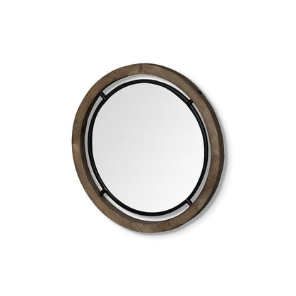 Jos19" Brown Wood and Black Metal Frame Mirror