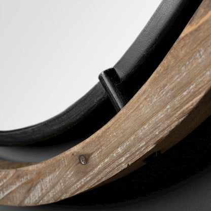 Jos19" Brown Wood and Black Metal Frame Mirror