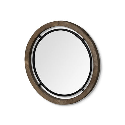 Jos24" Brown Wood and Black Metal Frame Mirror
