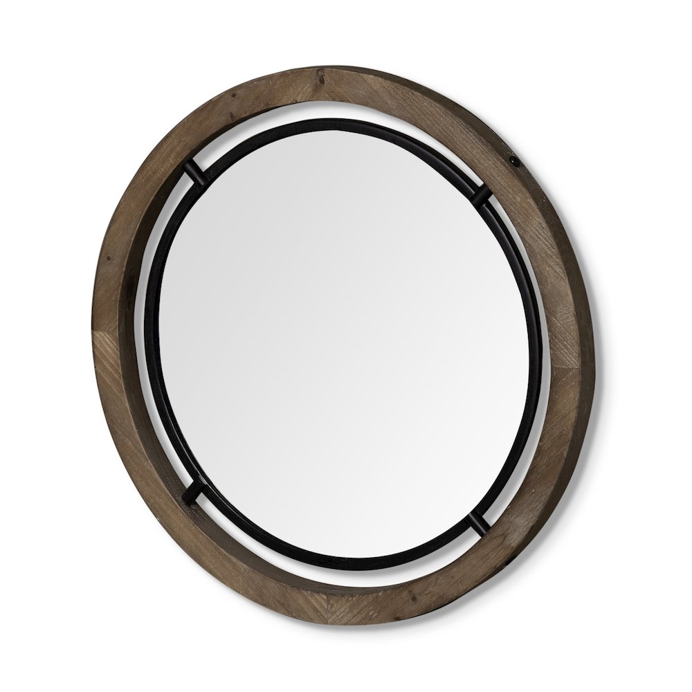 Jos28" Brown Wood and Black Metal Frame Mirror