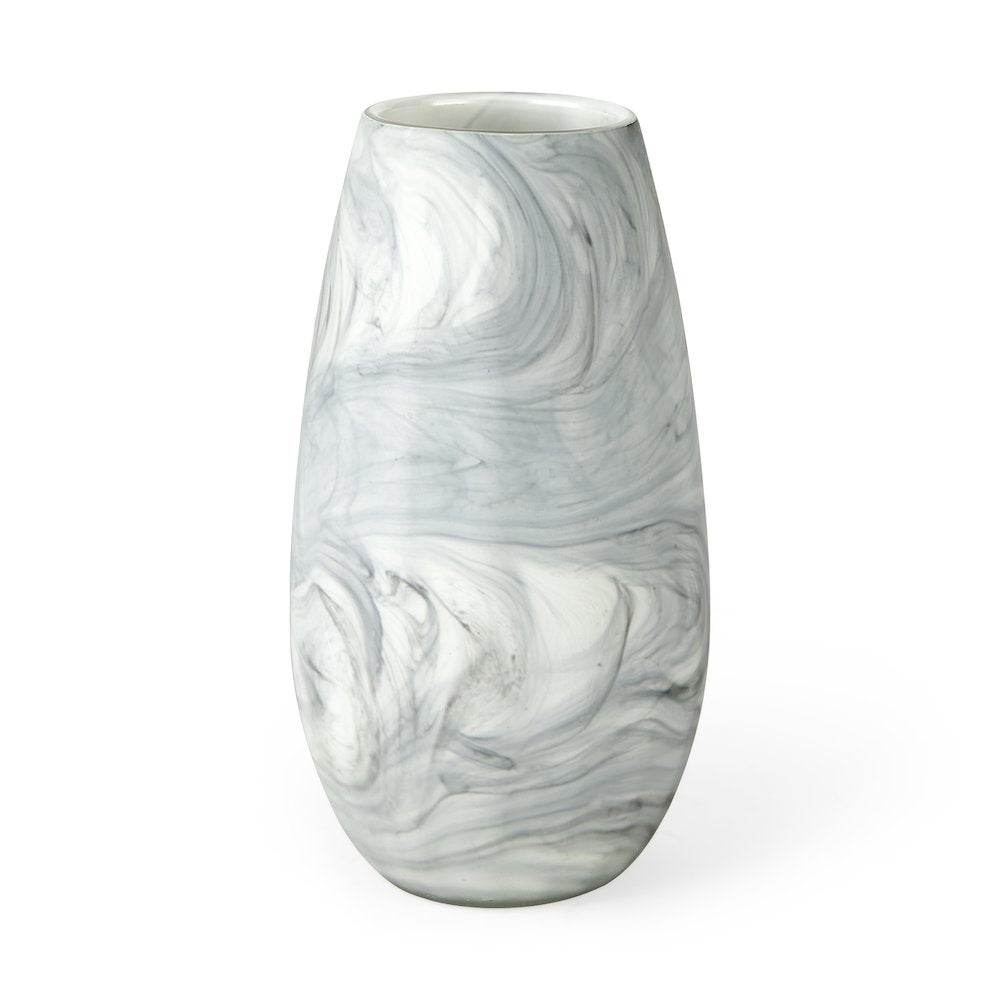 Volta Tall White Gray Abstract Pattern Glass Vase