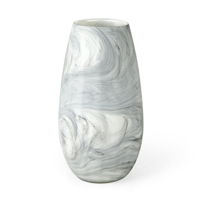 Volta Tall White Gray Abstract Pattern Glass Vase
