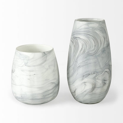 Volta Tall White Gray Abstract Pattern Glass Vase