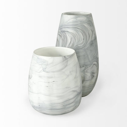 Volta Tall White Gray Abstract Pattern Glass Vase