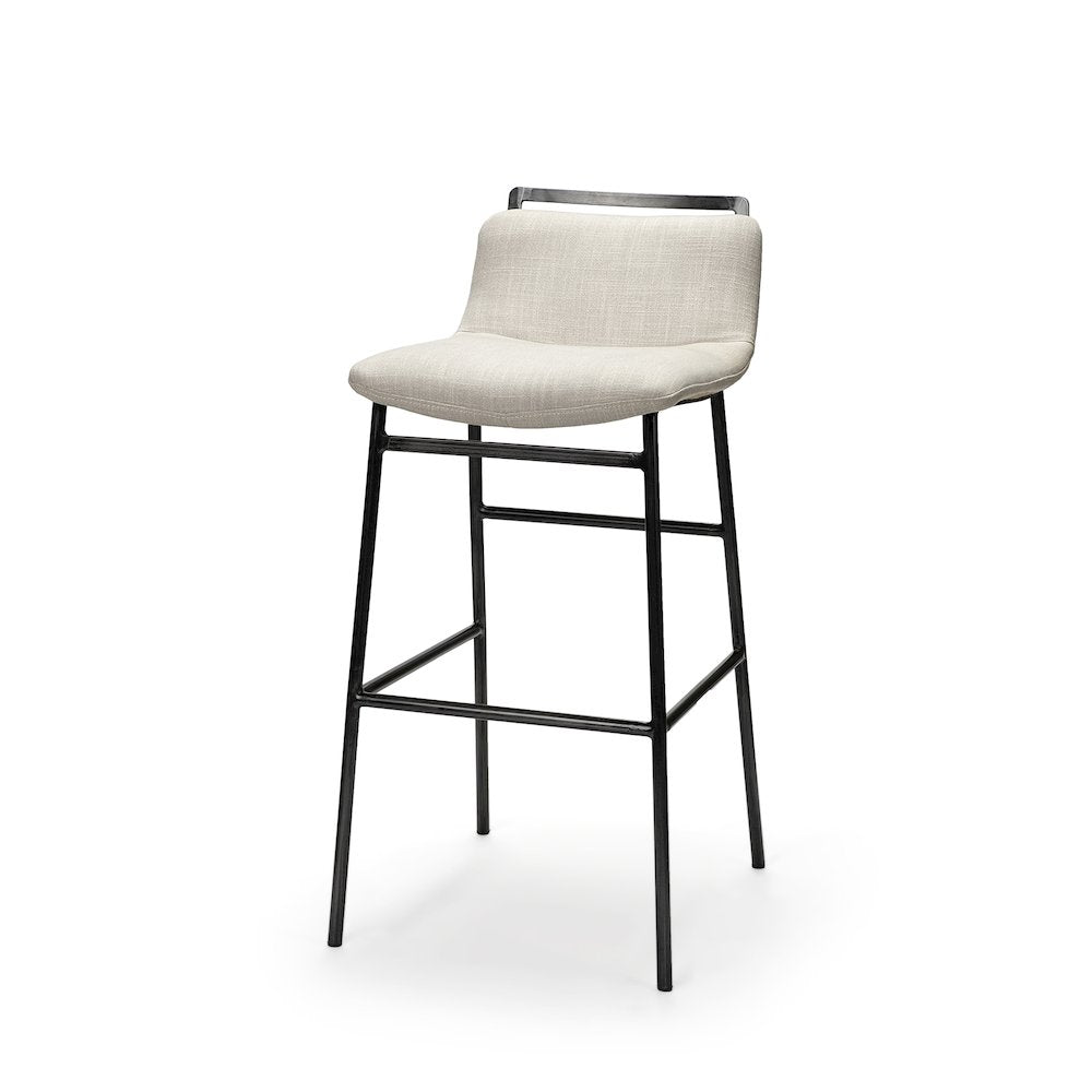 33.5" Total Height Beige Upholstered Seat Gray Metal Frame Counter Stool