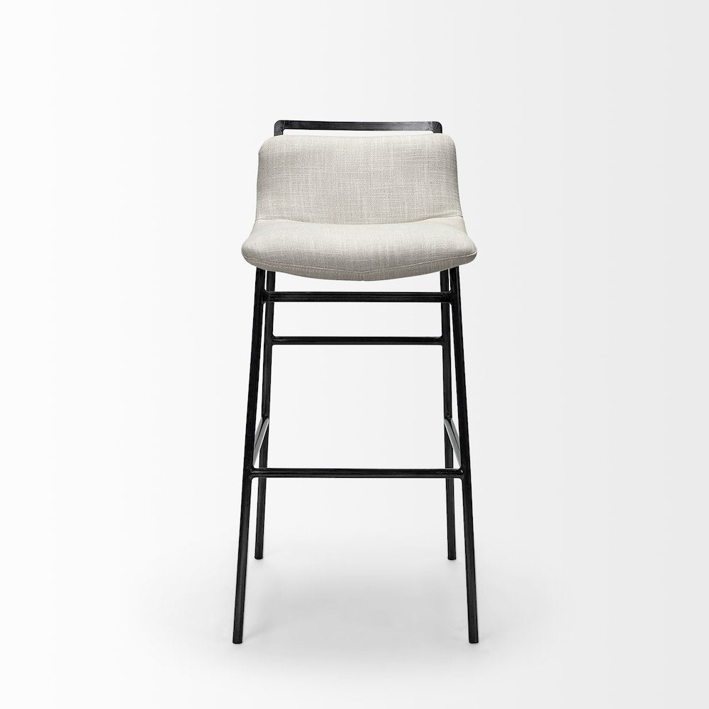 33.5" Total Height Beige Upholstered Seat Gray Metal Frame Counter Stool
