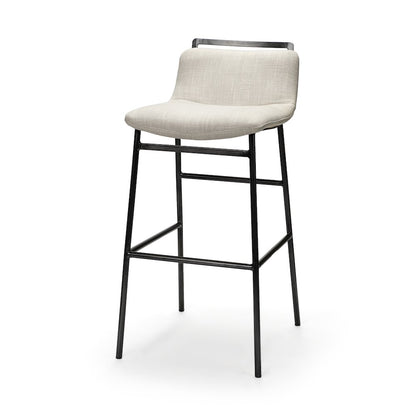37.5" Total Height Beige Upholstered Seat Gray Metal Frame Bar Stool