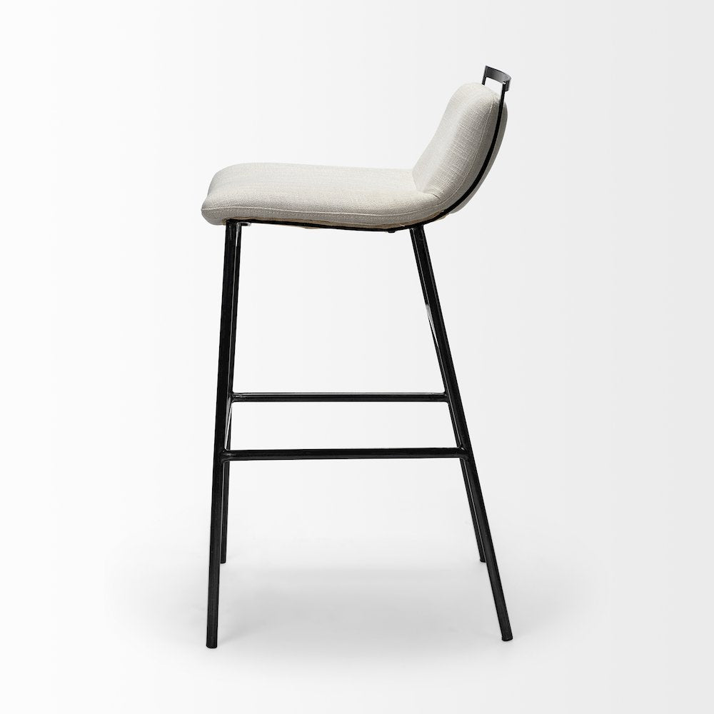 37.5" Total Height Beige Upholstered Seat Gray Metal Frame Bar Stool