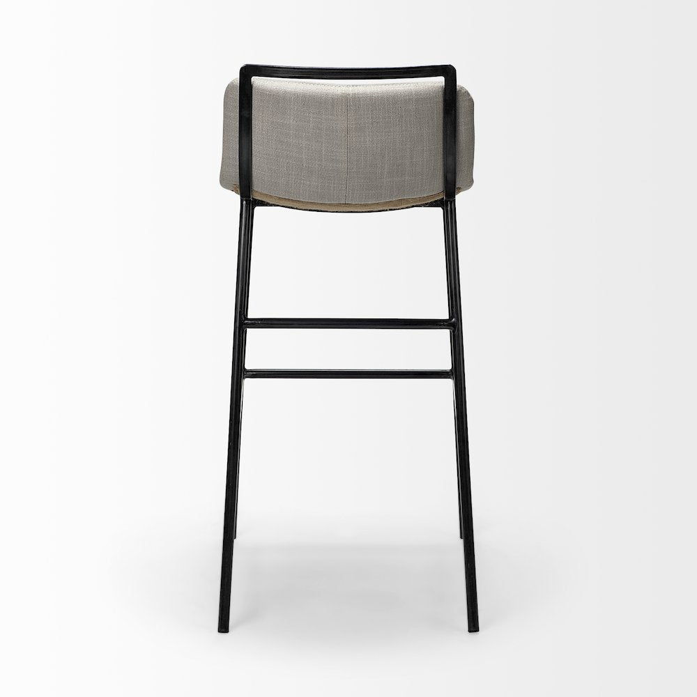 37.5" Total Height Beige Upholstered Seat Gray Metal Frame Bar Stool
