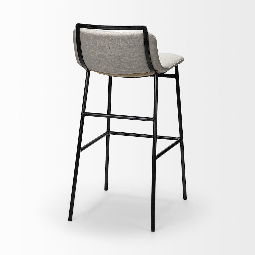 37.5" Total Height Beige Upholstered Seat Gray Metal Frame Bar Stool