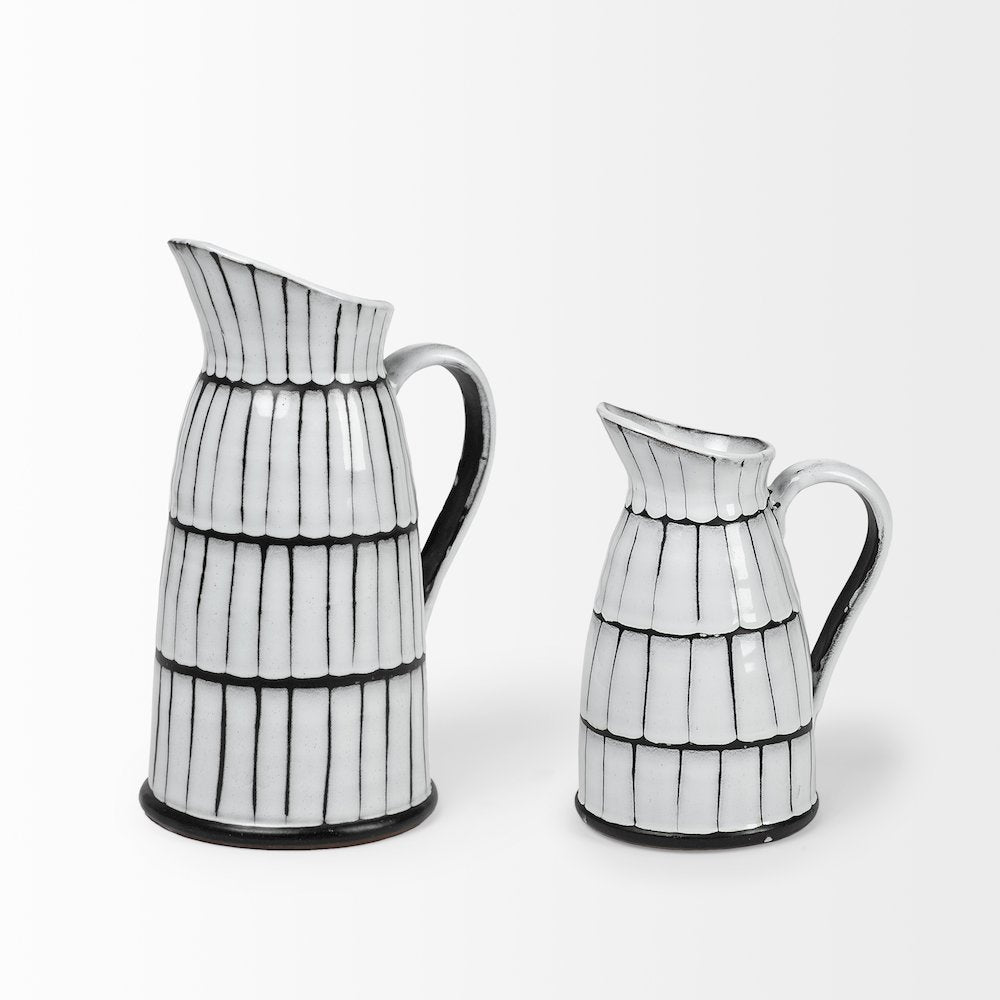 Lome Large White/Black Patterned Ceramic Water Pitcher