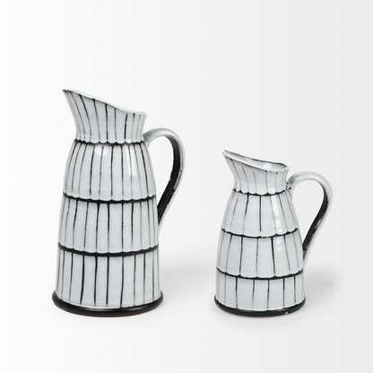 Lome Large White/Black Patterned Ceramic Water Pitcher