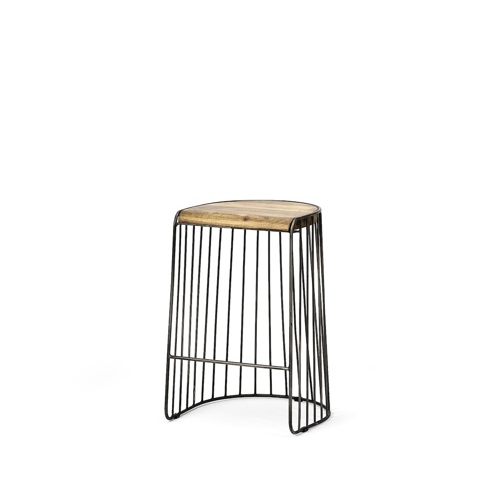 25.6" Seat Height Brown Wood Seat Black Metal Frame Stool