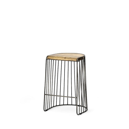 25.6" Seat Height Brown Wood Seat Black Metal Frame Stool