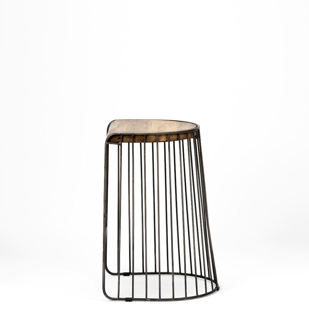 25.6" Seat Height Brown Wood Seat Black Metal Frame Stool
