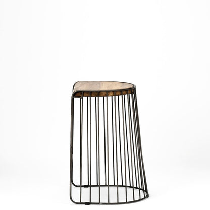 25.6" Seat Height Brown Wood Seat Black Metal Frame Stool