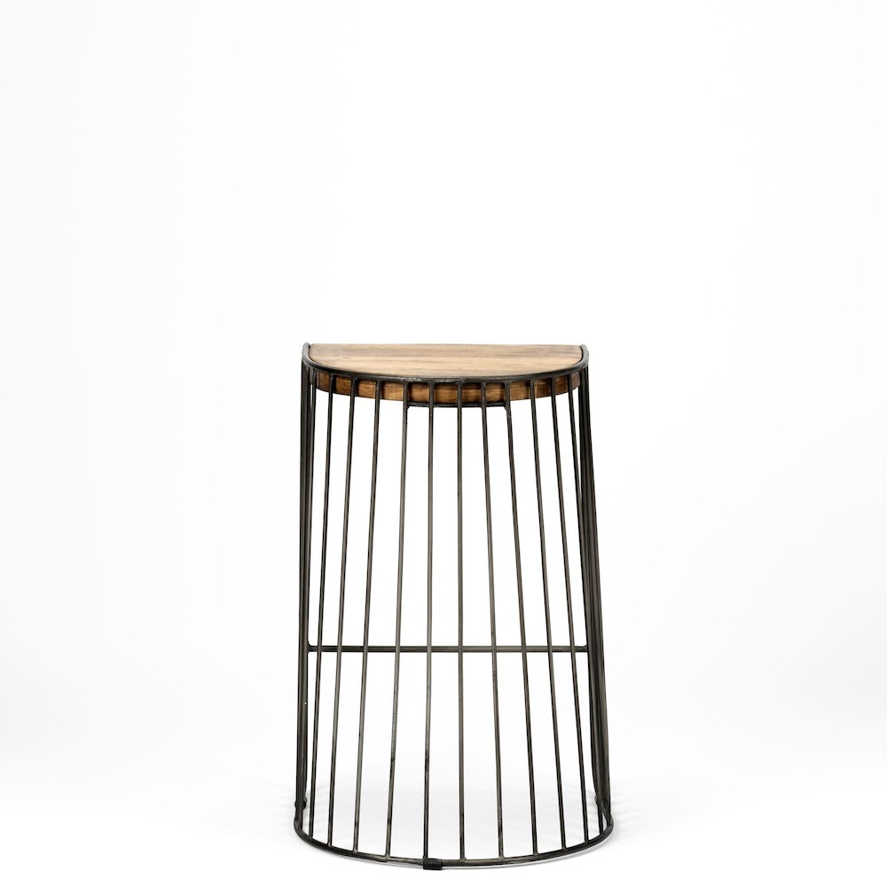 25.6" Seat Height Brown Wood Seat Black Metal Frame Stool