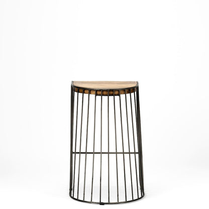 25.6" Seat Height Brown Wood Seat Black Metal Frame Stool