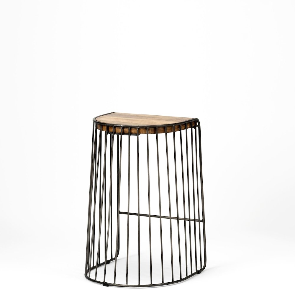 25.6" Seat Height Brown Wood Seat Black Metal Frame Stool