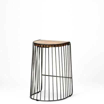 25.6" Seat Height Brown Wood Seat Black Metal Frame Stool