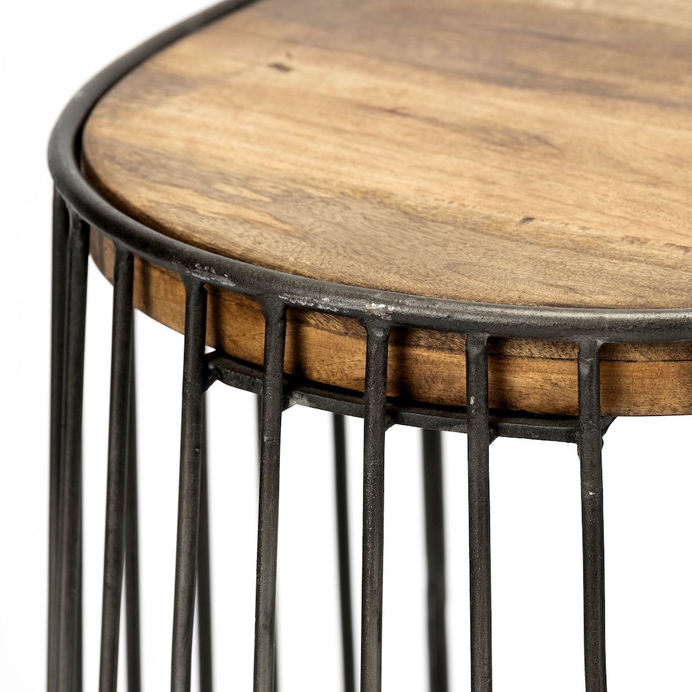 25.6" Seat Height Brown Wood Seat Black Metal Frame Stool