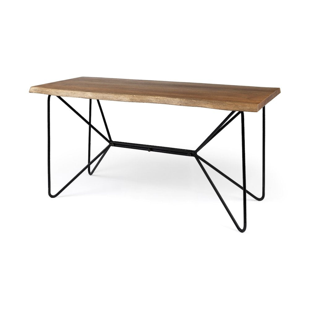 Papillion IV 60L x 26W Natural Solid Wood and Live Edge Iron Office Desk