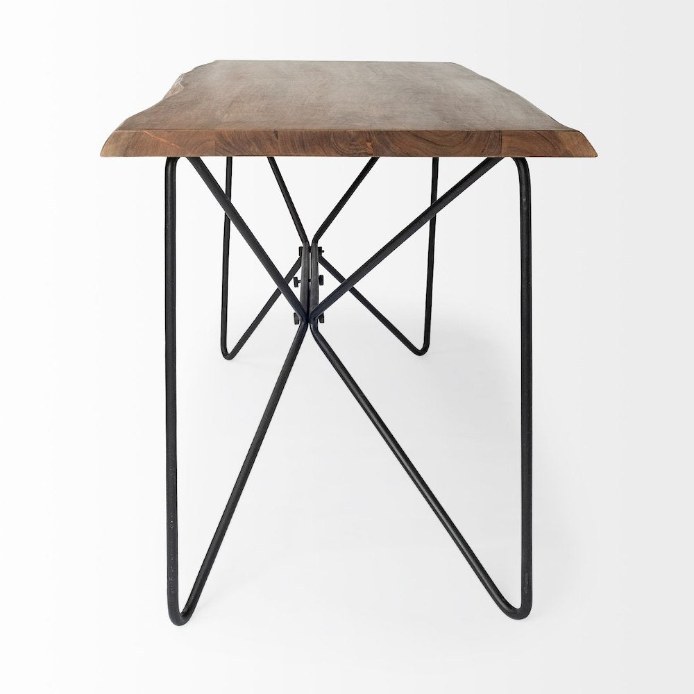Papillion IV 60L x 26W Natural Solid Wood and Live Edge Iron Office Desk