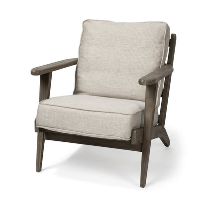 Beige Fabric Wrapped Wooden Frame Accent Chair