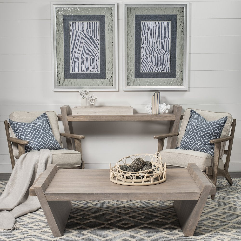 Beige Fabric Wrapped Wooden Frame Accent Chair