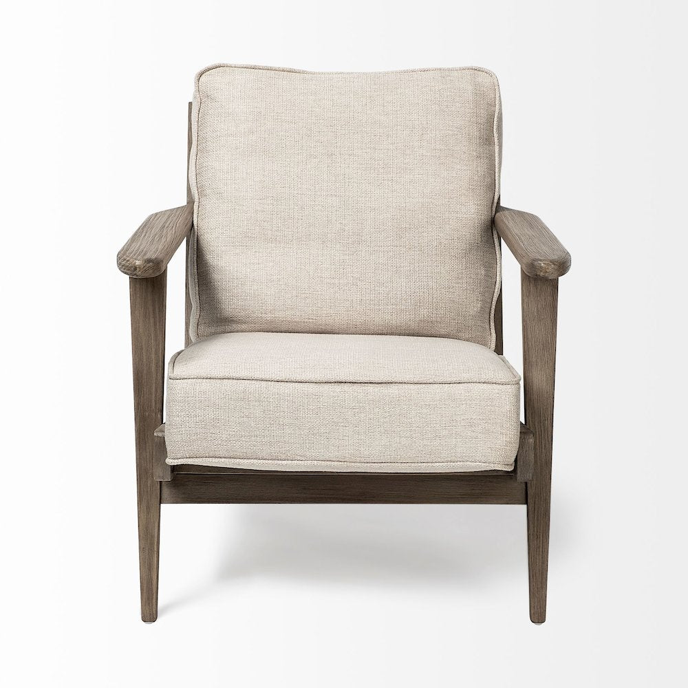 Beige Fabric Wrapped Wooden Frame Accent Chair