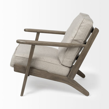 Beige Fabric Wrapped Wooden Frame Accent Chair