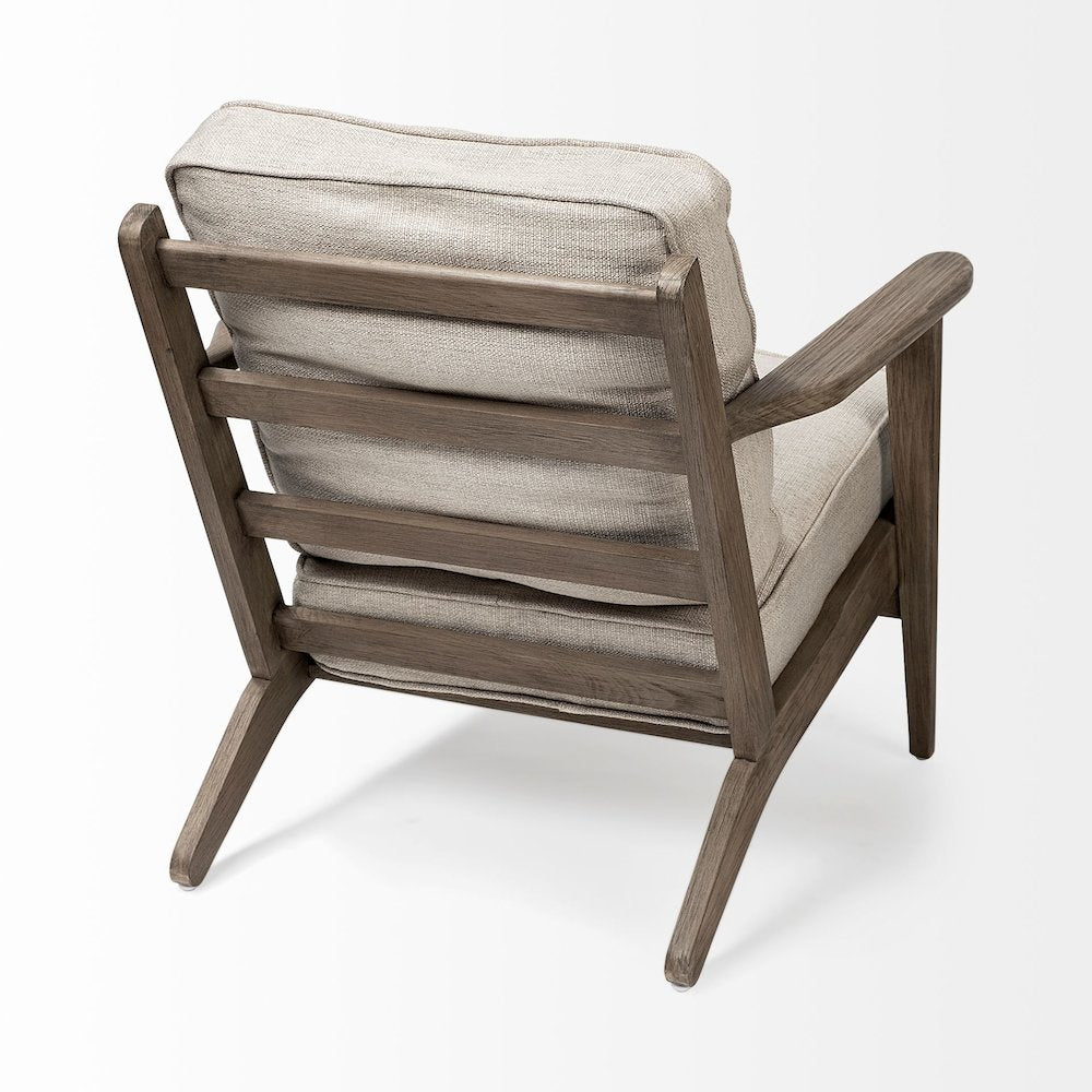 Beige Fabric Wrapped Wooden Frame Accent Chair