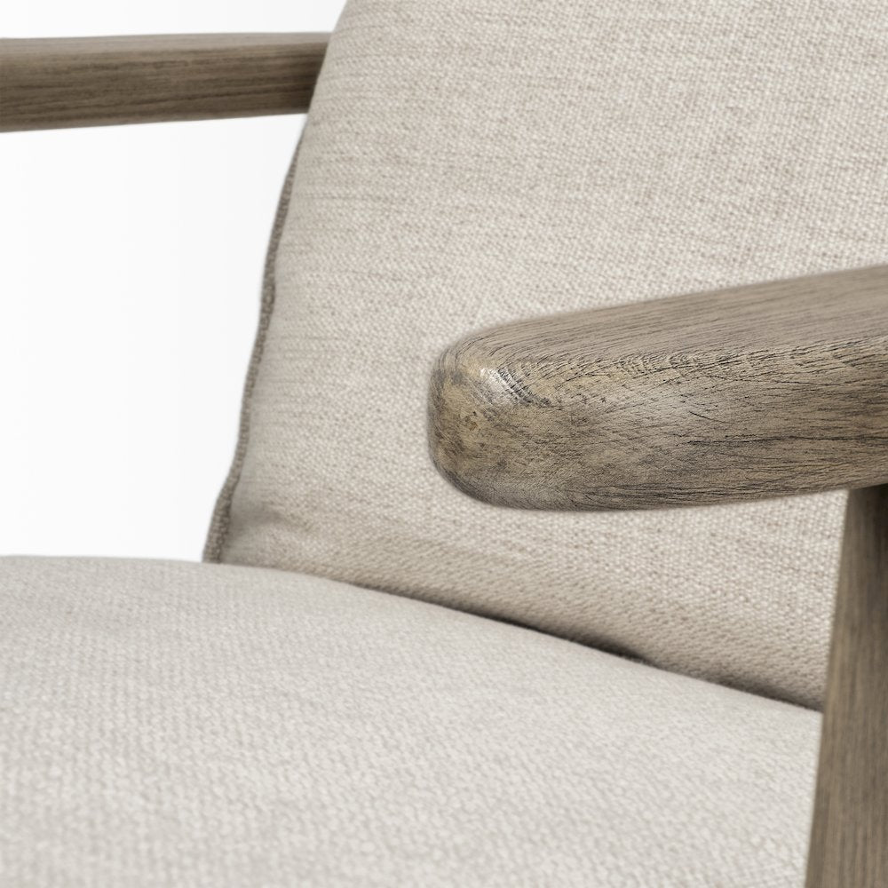 Beige Fabric Wrapped Wooden Frame Accent Chair