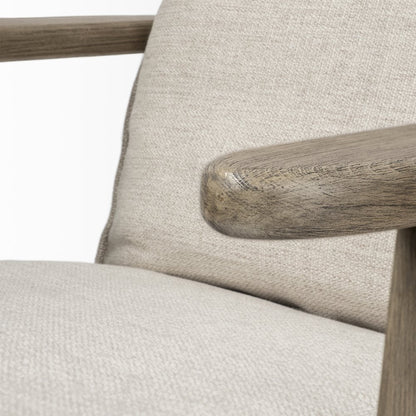 Beige Fabric Wrapped Wooden Frame Accent Chair