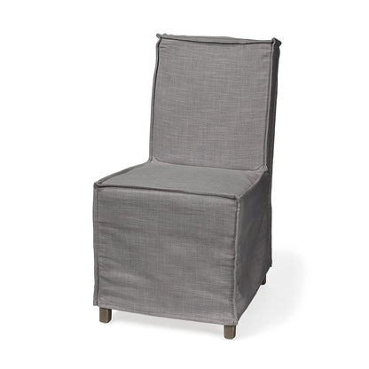 Grey Fabric Slip-Cover Brown Wooden Base Dining Chair