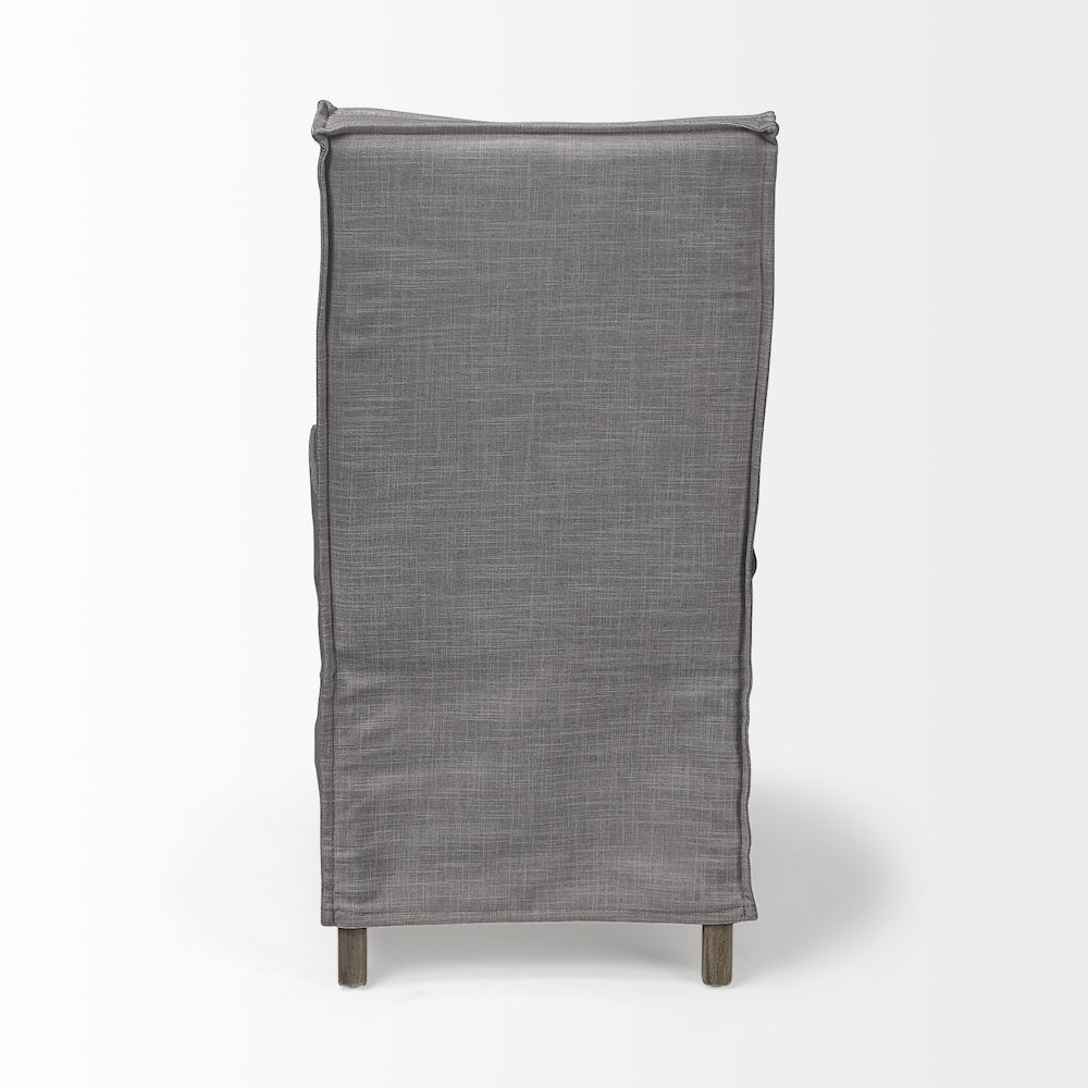 Grey Fabric Slip-Cover Brown Wooden Base Dining Chair