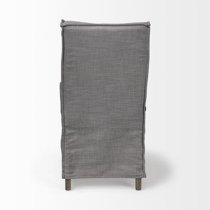 Grey Fabric Slip-Cover Brown Wooden Base Dining Chair
