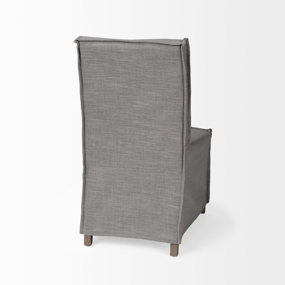 Grey Fabric Slip-Cover Brown Wooden Base Dining Chair