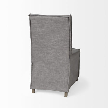 Grey Fabric Slip-Cover Brown Wooden Base Dining Chair