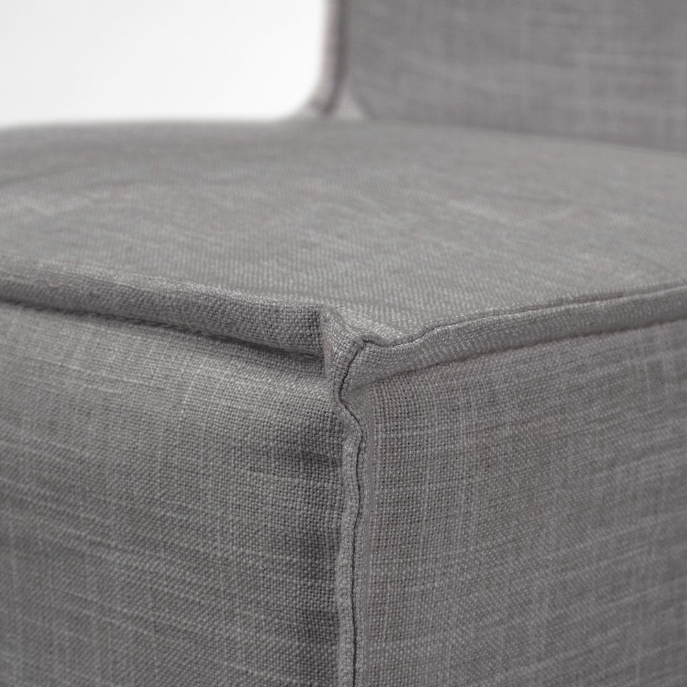 Grey Fabric Slip-Cover Brown Wooden Base Dining Chair