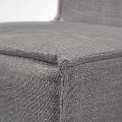Grey Fabric Slip-Cover Brown Wooden Base Dining Chair