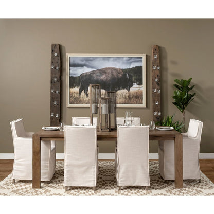 Cream Fabric Slip-Cover Brown Wood Frame Dining Chair