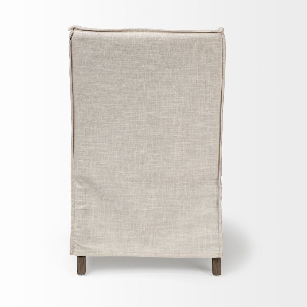 Cream Fabric Slip-Cover Brown Wood Frame Dining Chair